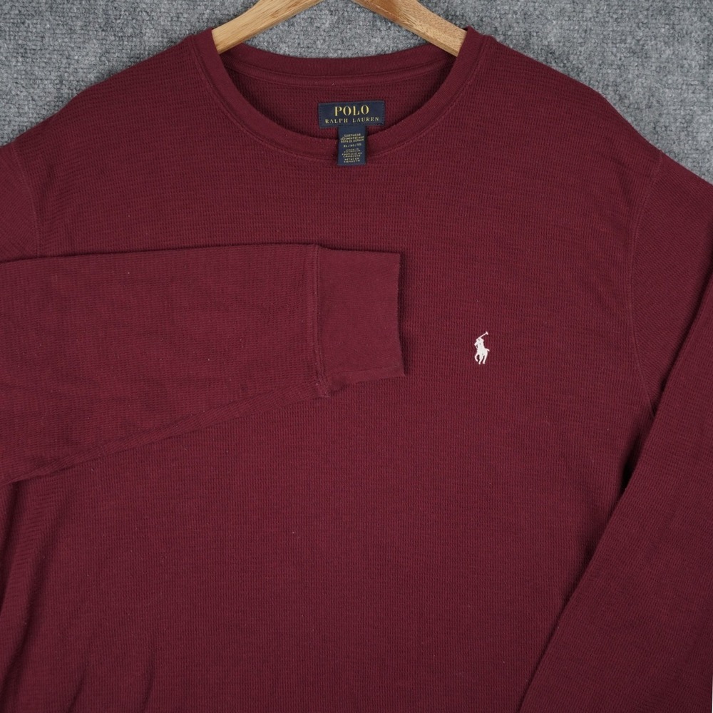 Polo Ralph Lauren Thermal‎ Shirt Mens XL Burgundy Long Sleeve Waffle Knit Pony